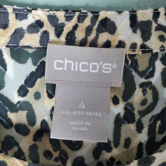 Chico's Womens Sheer Animal Print Ruffle Long Sleeve Blouse Top Size 4 XXL - Picture 3 of 6